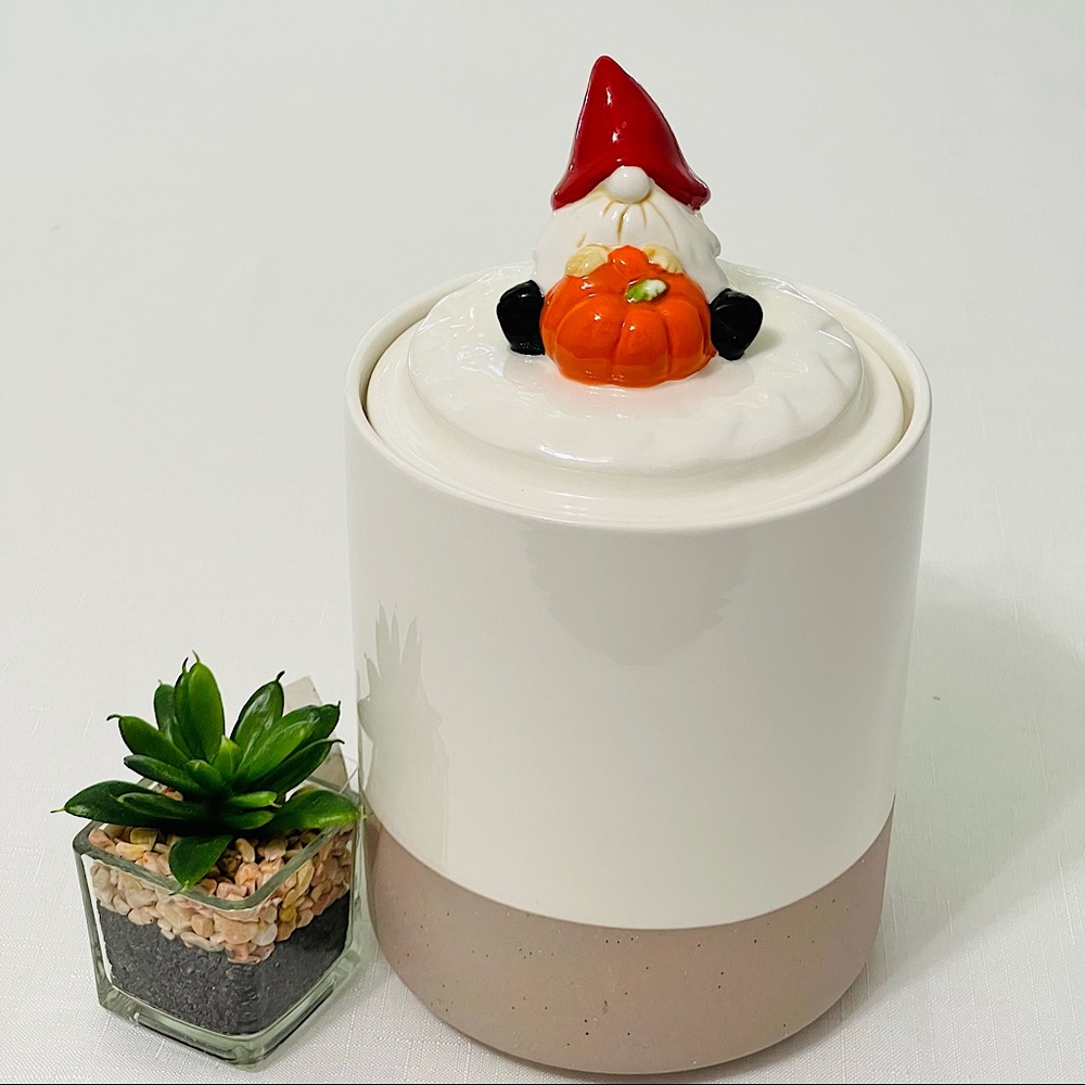 GNOME with pumpkin 2 tone earth cream tan ARLINGTON kitchen canister STORAGE NEW